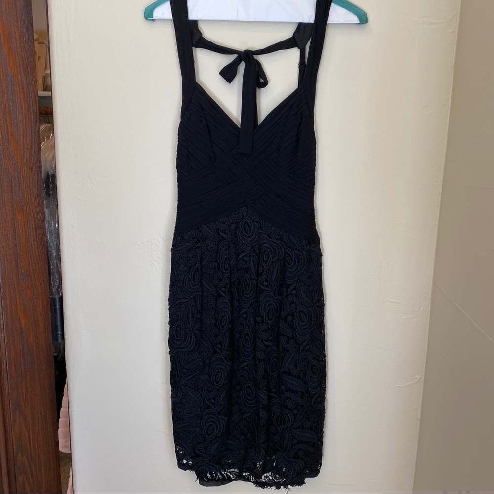 BCBGMAXAZRIA Black Halter Cocktail Dress with Lace